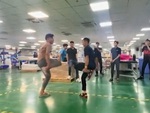 Hai công nhân chơi 'đá gà' trong giờ giải lao