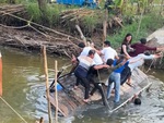Đám đông hoảng hồn khi đi cầu phao ở Cà Mau
