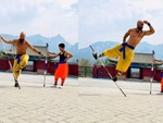 Cao thủ võ lâm đứng trên gậy nghiêng 45 độ tạo dáng Tôn Ngộ Không