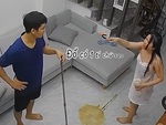 Chồng lau nhà nhăn nhó bị vợ mắng không trượt phát nào