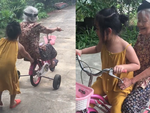 'Búp măng non' tập đi xe đạp cho cụ bà siêu đáng yêu