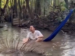 Cô gái nằm võng hóng gió ngã xuống ao