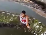Tưởng con cá sấu là tượng, du khách đến ngồi cạnh để selfie