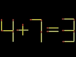 Thử tài IQ: Di chuyển một que diêm để 4+7=3 thành phép tính đúng
