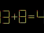 Thử tài IQ: Di chuyển một que diêm để 13+8=4 thành phép tính đúng