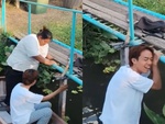 Chàng trai phì cười trước pha xuống thuyền khó đỡ của bạn gái