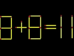 Thử tài IQ: Di chuyển một que diêm để 8+8=11 thành phép tính đúng