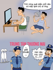 Bảo vệ trung tâm thương mại hú hồn với hai thanh niên đi tránh nóng