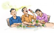Nhậu hết ly, hết be rồi đến hết can, hết chum, thấy mặt đỏ phừng phừng thì nên bắt xe, rót cho ly nước suối
