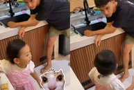 Con gái vào bếp ăn vụng, giả tiếng mèo kêu để đánh lừa bố