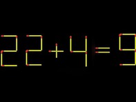 Thử tài IQ: Di chuyển một que diêm để 22+4=9 thành phép tính đúng