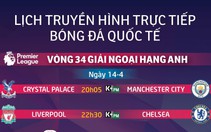 Lịch truyền hình bóng đá châu Âu 14-4: Đại chiến Liverpool - Chelsea