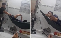 Người đàn ông nằm võng bị bạn troll nhưng không hay biết