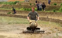 Du khách Tây cười khoái chí khi trải nghiệm lái máy cày