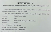 Tìm mộ liệt sĩ Trịnh Trọng Phúc - 1950 - quê Thanh Hóa- T2, Z15, E88