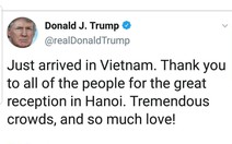 Tổng thống Trump viết tweet: Cảm ơn Việt Nam, 'đầy tình yêu'