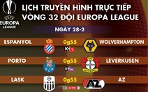 Lịch trực tiếp lượt về vòng 32 đội Europa League rạng sáng 28-2