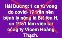 Hải Dương bác tin bệnh nhân mắc COVID-19 tử vong