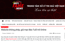 Trung tâm xử lý tin giả Việt Nam thông tin về website không phép, giả mạo báo Tuổi Trẻ Online