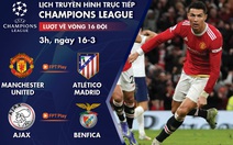 Lịch trực tiếp vòng 16 đội Champions League: Man United - Atletico Madrid