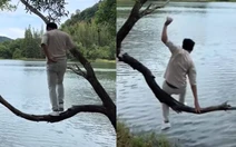 Thanh niên sống ảo rơi xuống hồ vì leo phải cành khô