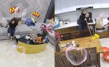 Con gái lo lắng hỏi thăm mẹ khi thấy chồng bát đổ