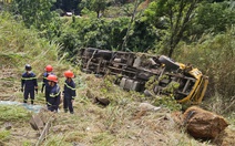 Xe tải chở máy đào rơi xuống đèo Bảo Lộc, tài xế thiệt mạng