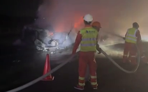 Xe container bốc cháy dữ dội trên cao tốc TP.HCM - Trung Lương