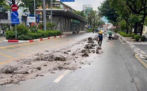 Phạt nặng tài xế và chủ xe tải làm bùn đất rơi xuống mặt đường ở Hà Nội