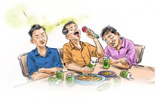 Nhậu hết ly, hết be rồi đến hết can, hết chum, thấy mặt đỏ phừng phừng thì nên bắt xe, rót cho ly nước suối