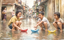 Nhớ ngày mưa bắt cá ngoài đường, thả trôi thuyền giấy