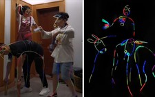 Ba anh em mặc đồ phát sáng diễn Led Dance trong nhà