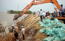 Cà Mau đánh chìm sà lan ngăn sạt lở đê biển Tây