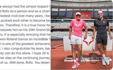Federer viết Facebook chúc mừng 'kình địch vĩ đại' Nadal giành Grand Slam thứ 20
