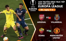 Lịch trực tiếp bán kết lượt về Europa League: Arsenal - Villarreal, Roma - Man United