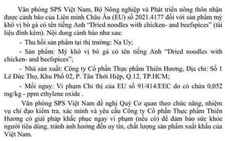 Mì khô vị bò gà của Công ty Thiên Hương bị thu hồi ở thị trường Na Uy
