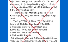 'Quận 7 đang có 2 điểm tiêm vắc xin tự do, không cần đăng ký' là thông tin giả