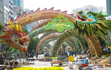 Linh vật rồng khổng lồ Lưỡng Long triều liên trên Đường hoa Nguyễn Huệ