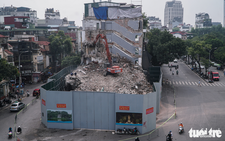 Final stages of demolition underway at Hanoi's iconic 'Shark Jaw' building
