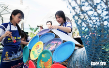 Students turn plastic waste into giant sea creature models in Vietnam