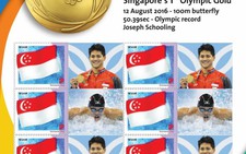 Singapore in hình người hùng thể thao Schooling lên tem thư