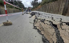 Quốc lộ 24 đoạn qua Măng Đen nứt, sụt lún, mặt đường vênh cả mét