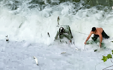 Cá tràn ra hồ Liệt Sơn do nước dâng cao, người dân 'liều mình' đón bắt