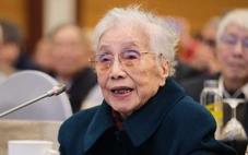 Bà Nguyễn Thị Bình là đại biểu cao tuổi nhất tham dự Đại hội Thi đua yêu nước