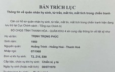 Tìm mộ liệt sĩ Trịnh Trọng Phúc - 1950 - quê Thanh Hóa- T2, Z15, E88
