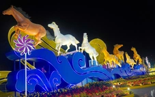 Người dân chen chân xem "đàn ngựa phi nước đại" tại đường hoa tỉnh Đồng Tháp