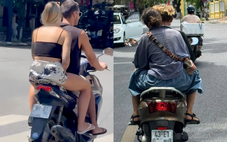 Ngán ngẩm khách Tây ngênh ngang đầu trần chạy xe máy giữa phố