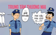 Bảo vệ trung tâm thương mại hú hồn với hai thanh niên đi tránh nóng