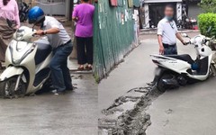 'Vua lì đòn' chạy xe máy cày nát đoạn đường bê tông vừa đổ ở Hà Nội
