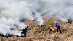 Quốc lộ 1 và cao tốc vào Hà Nội chìm trong màn khói đốt rơm rạ